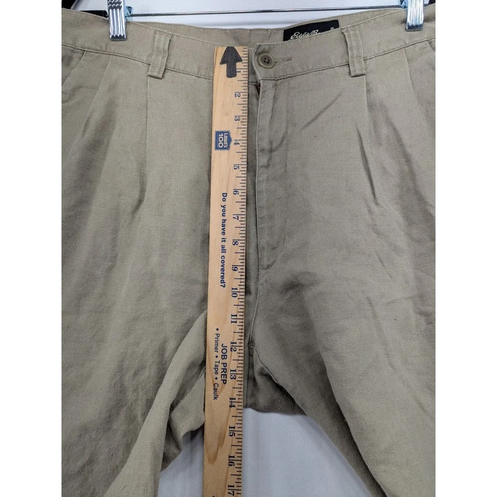 Eddie Bauer‎ Mens 35x32 Pleated Linen Pants Khaki Tan Cuffed Straight Trousers